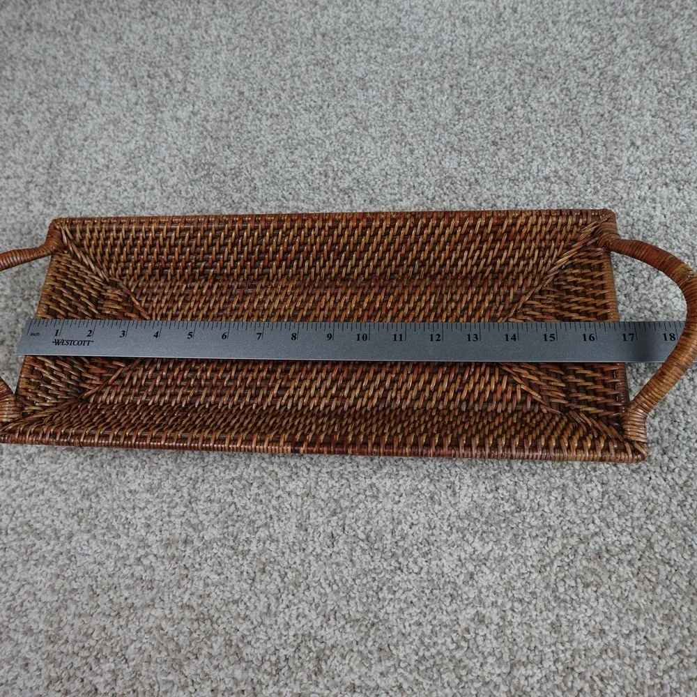 Pampered Chef Woven Selections Rattan Serving Tray Rectangular Brown Wood Base - Picture 6 of 9